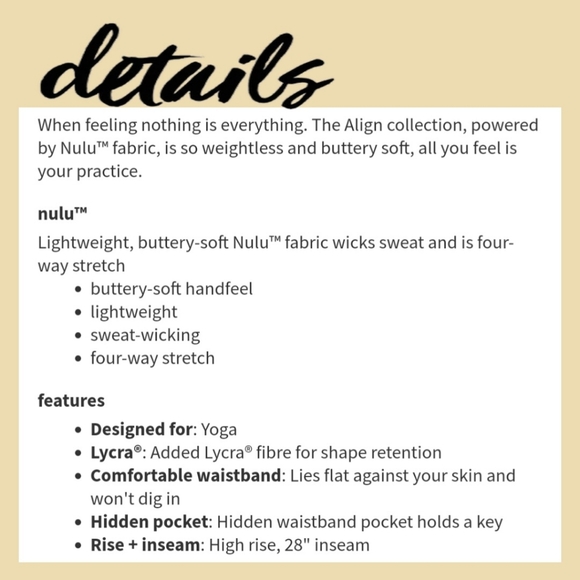 Lululemon Align High-Rise Pant 28" Nulu Prosecco Size 2 - Picture 4 of 8